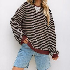 Women Oversized Striped Crewneck Sweatshirt Long Sleeve Color